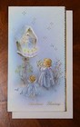 Vintage Unused Glitter Christmas Card Girl Angel Angels Baby Jesus Nativity