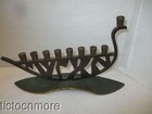 Vintage Pal-bell Hanukkah Menorah Israel Brass Modernist Peacock Candelabra 9 