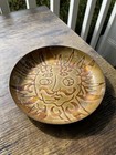 Vintage Enamel On Copper Gold Sun Face Plate Dish Signed Sbc 7   