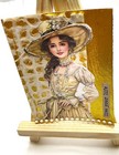 Original Aceo Mixed Media Art Vintage Woman Crystal Gold Collage Ooak 1 1