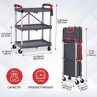 Foldable Utility Service Cart 3 Shelf 200lbs With Lockable Wheels