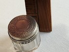 Antique Cut Glass Dresser  Vanity Jar Repouss   Sterling Silver Monogram Hallmark