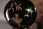 Japanese Lacquer Plate 5 91inch Gold Pine  Bamboo   Plum Makie Meiji Era 19th C