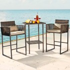 3 Pcs Bar Height Bistro Table Set High Top Wicker Bar With Cushions   Pillows