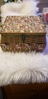 Vtg Sewing Basket Wicker Floral Green With Handle 13 x10 x 8  Made In Japan 