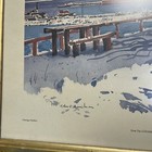 Antique Recessed 21  By 24  Walnut Frame Gilt Liner Oswego Harbor Columbia Bank