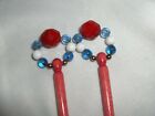 2 Vintage Wood Turned Lace Making Bobbins Red Nice