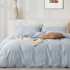 Duvet Cover Set- 100  Washed Cotton 3 Pcs Soft Comfy Breathable Queen Baby Blue