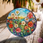 Sunset Wildflowers Suncatcher  Window Stained Glass Style  Gift For Mom