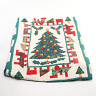 Vintage Hand-pieced Christmas Lap Quilt Appliqued Cotton 48 X 56 Inches