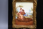 2 Antique Victorian Signed Wheeling Hand Painted Ceramic Framed Tile  M4