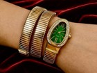 Women s Snake Design Coil Watch Green Dial Gold Tone Bracelet Quartz