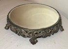 Large Antique Round Silverplate Plateau Beveled Vanity Jewelry Table Top Mirror