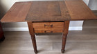 Rare 19thc Antique Possum Belly Baker   s Table - Tin Lined  Drop Leaf  Work Table