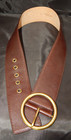 Michael Kors Wide Italian Leather Belt Large Round Brass Buckle M