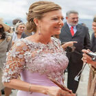 Lilac Mother Of The Bride Dresses Half Sleeves Appliques Chiffon Evening Gowns