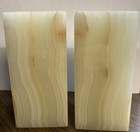 Vintage Onyx Stone Marble Bookends 2 Piece Wedge Decor Natural
