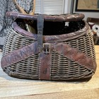 Antique Vintage Fishing Creel Basket   Net Collectible Mancave Cabin Decor