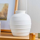 White Textured Ribbed Ceramic Vase  8 In