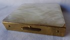 Vintage Rectangular Powder Compact With Faux Mother Of Pearl Cover  Brass Finish