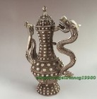 Ancient Handwork Antique Tibet Silver Hand Carved Dragon Teapot Statue