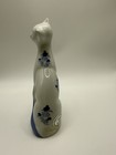 Vintage Blue White Porcelain Cat Figurine Hand Painted Kitty Decor 6 75   