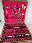 Vintage Thailand Brass 142 Piece Flatware Set In Wooden Case Serves 12