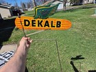 Vtg C  1950s Dekalb Corn Seed Tin Flying Ear Weathervane Double Sided Sign Nice 