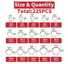 225pcs External Retaining Rings Snap Rings Assortment Kit  15 Sizes  M3 - M25