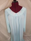 Vtg Shadowline Long Nightgown Green Silky Nylon Embroidered Size M Or L