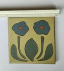 Van Briggle Tile   Htf Yellow  Green  Blue Poppies  Arts   Crafts Design  2007