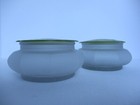 Vintage Art Deco Powder Jars Box Jar Set Green Celluloid Lids   Frosted Glass