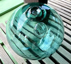 Rare Vintage Japanese Glass Fishing Float 9 5  Sendai           Kanji Mark Blue Green