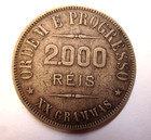 1907 Brazil 2000 Reis Silver Coin Nice  900 Nice Rarer Date High Grade