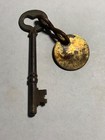 Vintage Antique Hotel Motel Room Key Brass Fob With Skeleton Key  43 1920 s-30 s