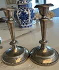 Pair Silver Plated 8  Candlesticks Holders Vintage Imported Incised Anti-tarnish