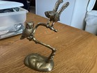 Vintage Mcm Brass Owls Sculpture  Figurine On Branch
