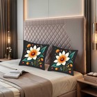 Set Of 2 Decorative Throw Pillow Covers 18x18in -floral Design With White Petals