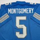Autographed signed David Montgomery Detroit Blue Football Jersey Beckett Bas Coa