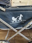 Vintage Blue Metal   Fabric Baby Carriage Pram Buggy Doll Stroller With Canopy