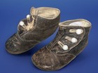 Antique Vintage Brown Leather Toddler White Button Up Baby Shoes