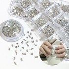Mixed Sizes White Nail Rhinestones  Mini Flatback Glass Gems In Grid Box For Diy