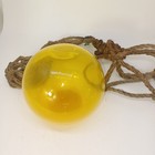 Vintage Hand Blown Yellow Glass Japanese Fishing Float 4in With Net