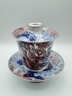 Porcelain Silver Lined  999 Red White And Blue Gaiwan Tea Set With Certificate