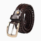Men Vintage Braided Full Grain Leather Belt Handcrafted Woven With Brass Buckle