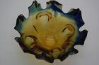 Large Murano Art Glass Organic Flower Blue To Yellow Bowl  1950-1955 vintage