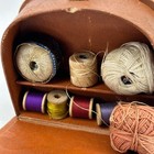 Antique Sewing Spool Thread Box   Accessories Travel Size Leather Inlay Floral