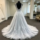 V Neck Tulle Wedding Dress White Lace Appliques Sleeveless Bridal Gown Plus Size