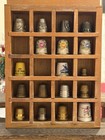 Vintage Thimbles With Wooden Display Shelf Ready To Hang Sewing Porcelain Pewter