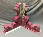 Antique Pair Wood Corbel Roof Bracket Victorian Shabby Magenta Vtg Old 82-25b